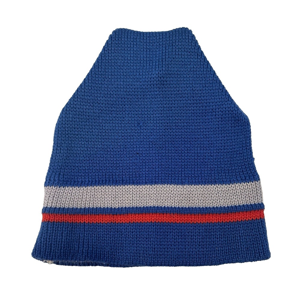 Vintage Wigwam 100% Wool Beanie Hat‎ Made in USA Blue Striped Knit Winter Ski